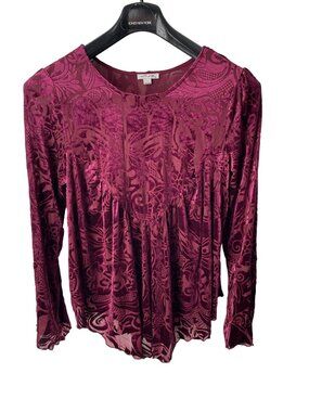 Ultra Pink Womens Long Sleeve Burgundy Velvet Burnout Top L Witchy Whimsigoth